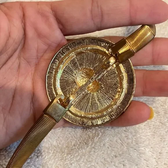 Women Lion Coin Charm Gold Metal Elastic Waistband Fashion Belt Skinny 28" Boho - Picture 6 of 9